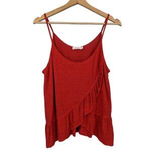 A.L.C. Womens Red Linen Ruffle Hem Camisole Top S